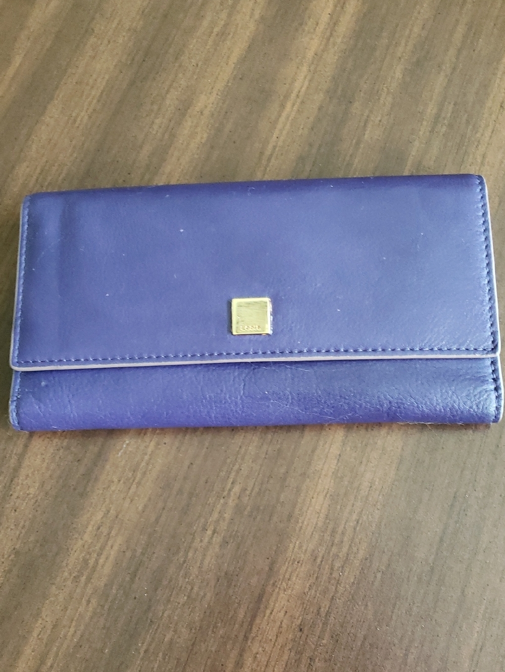 Lodis Purple Leather Trifold Wallet with Gold Accent
